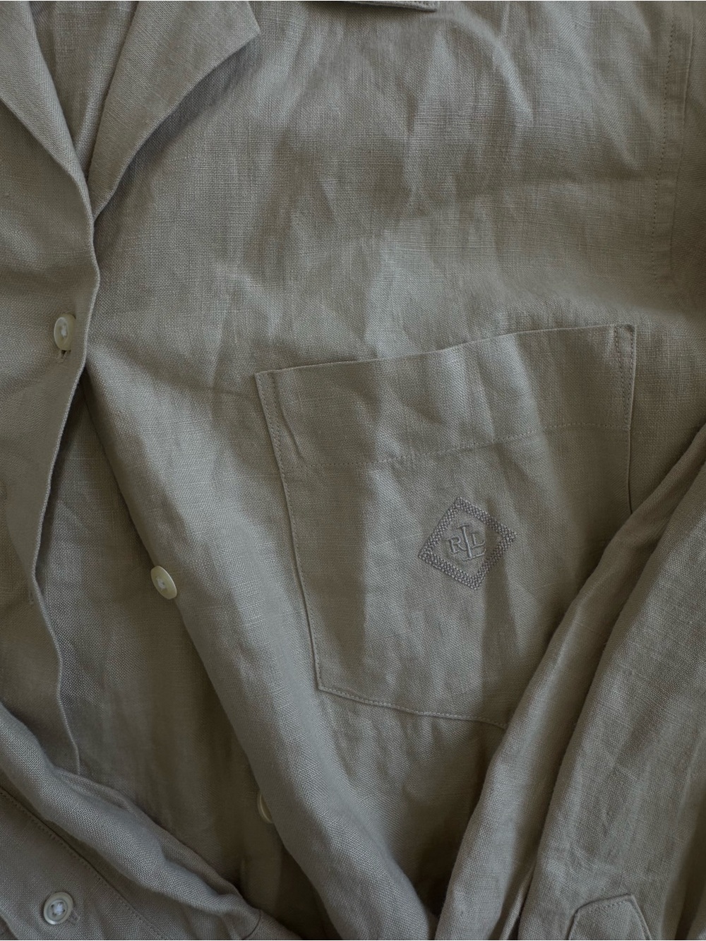 Lauren Ralph Lauren 100% Linen Button Up Shirt - Beige - Picture 2 of 3